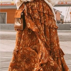 Bohemian floral maxi skirt.